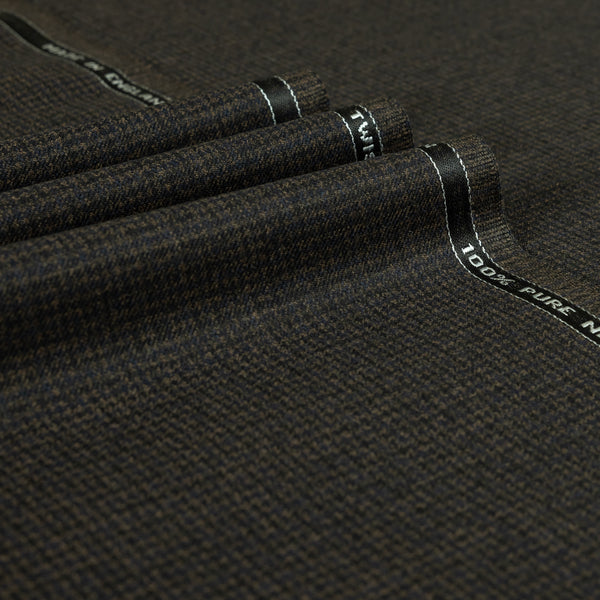 Dark Brown Dogtooth 100% Merino Wool Mid Weight Suiting Fabric