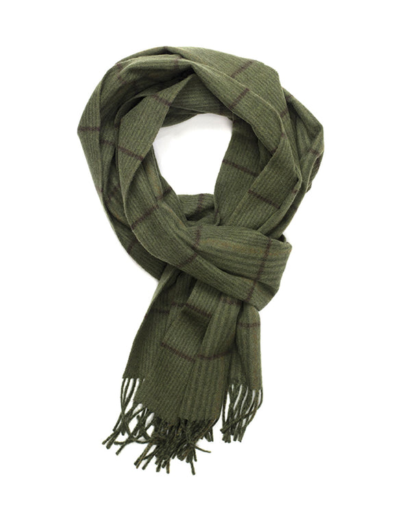 Escorial Plaid Brushed Scarf - Olive x Brown