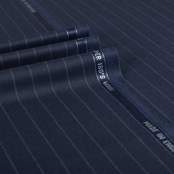 Blue Chalk Stripe Super 160's Wool Suiting Fabric