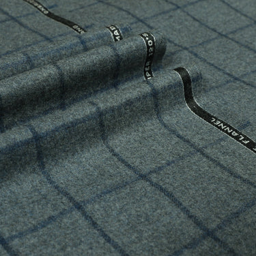 Navy Bold Windowpane Suiting Fabric Check Super 120's Wool Flannel
