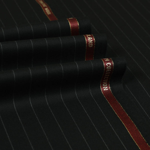 Black Chalk Stripe Super 200's Wool Luxury Suiting Fabric