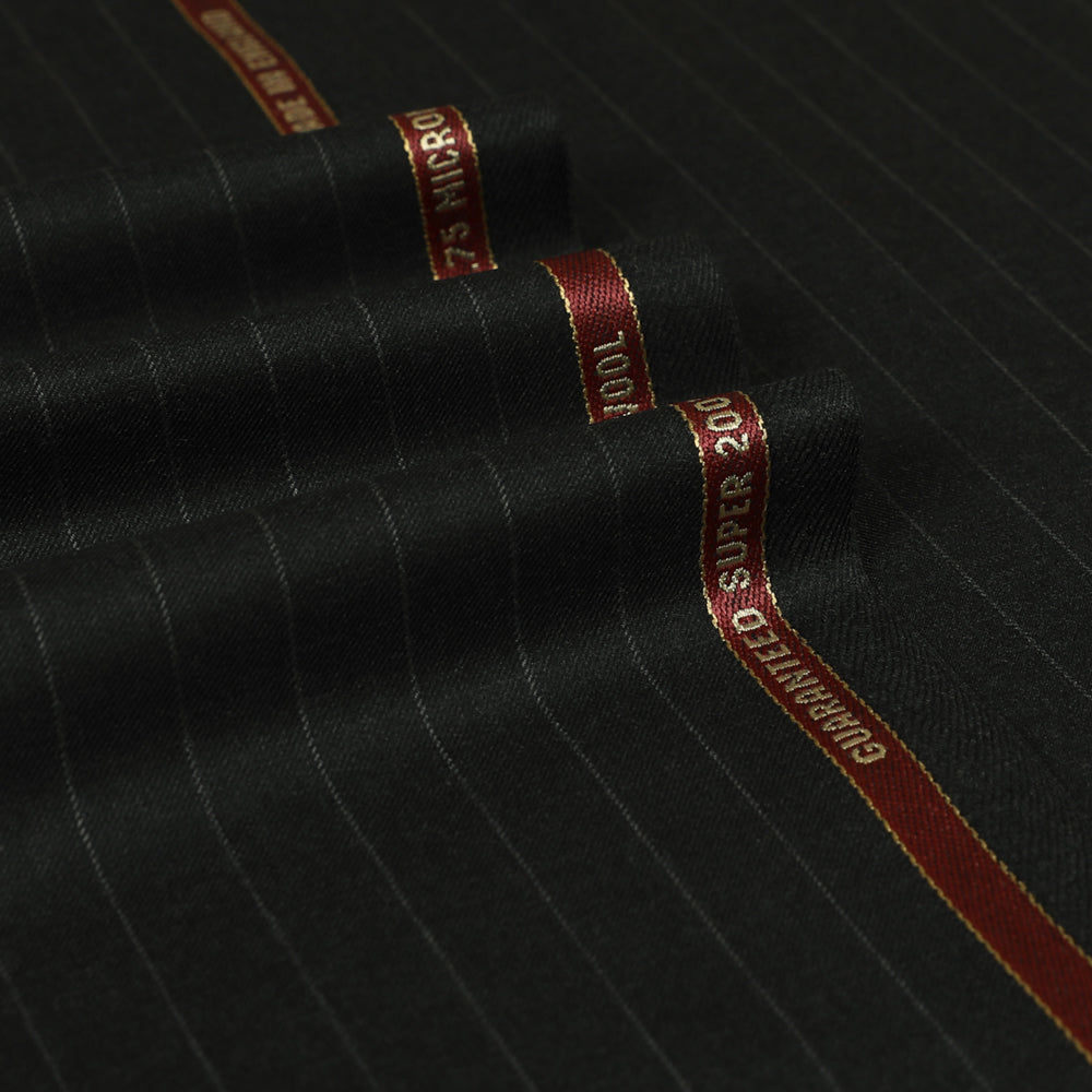 Charcoal Chalk Stripe Super 200's Wool Luxury Suiting Fabric