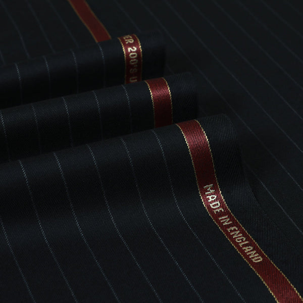 Midnight Chalk Stripe Super 200's Wool Luxury Suiting Fabric