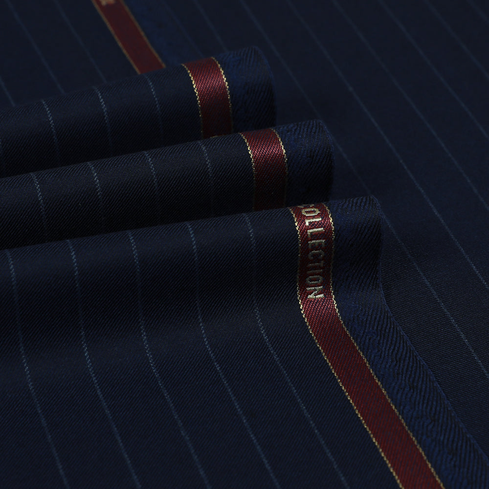 Blue Chalk Stripe Super 200's Wool Luxury Suiting Fabric