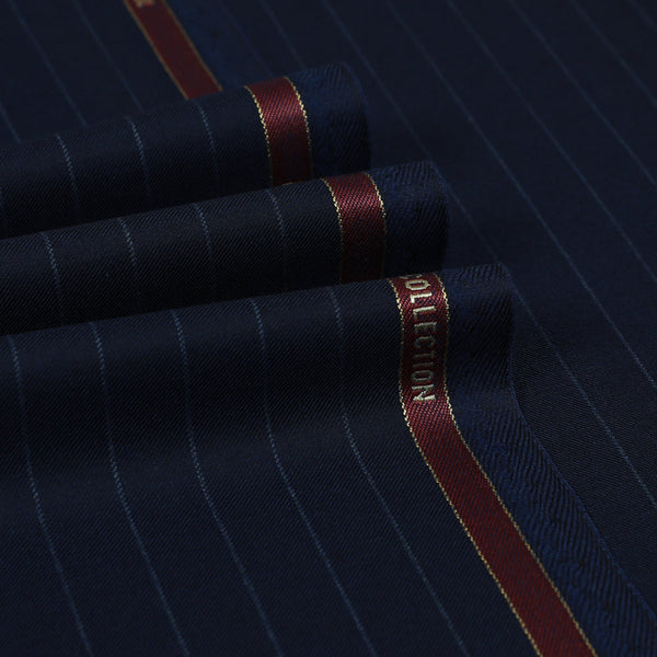 Blue Chalk Stripe Super 200's Wool Luxury Suiting Fabric