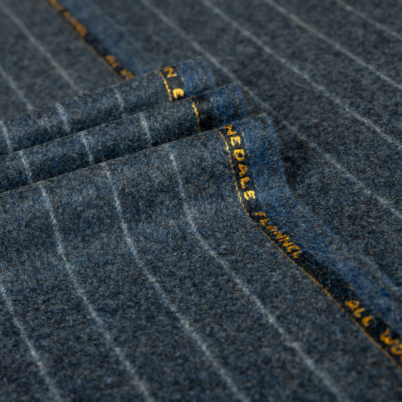 Navy Chalk Stripe 100% RWS Wool Suiting Fabric