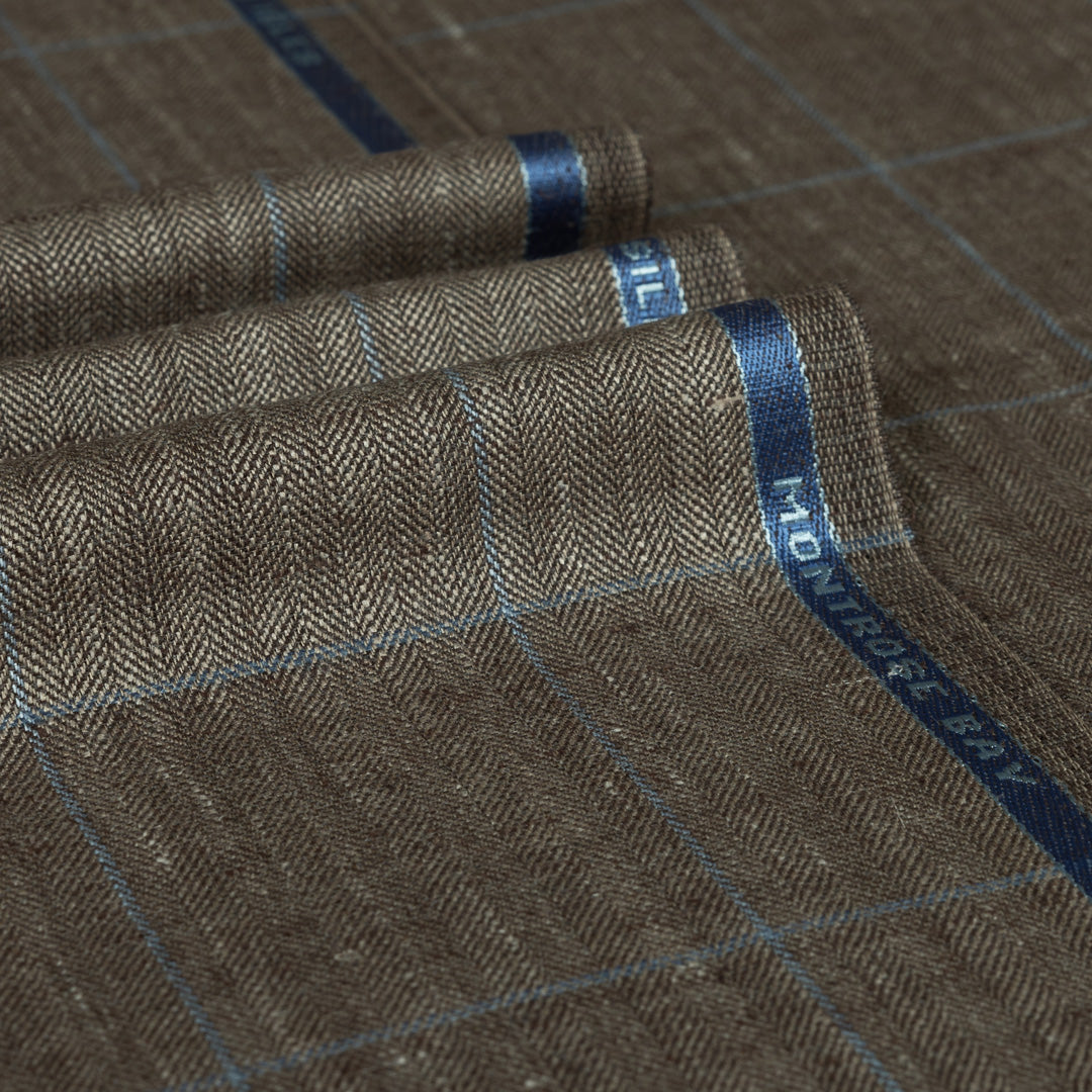 Windowpane Herringbone Wool Silk Linen Jacketing