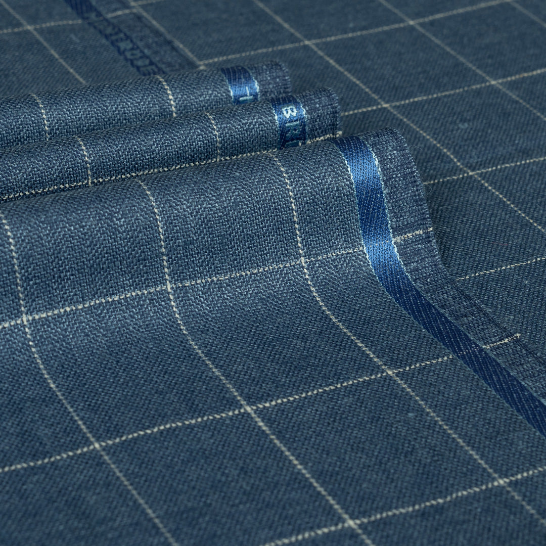 Small Windowpane Wool Silk Linen Jacketing