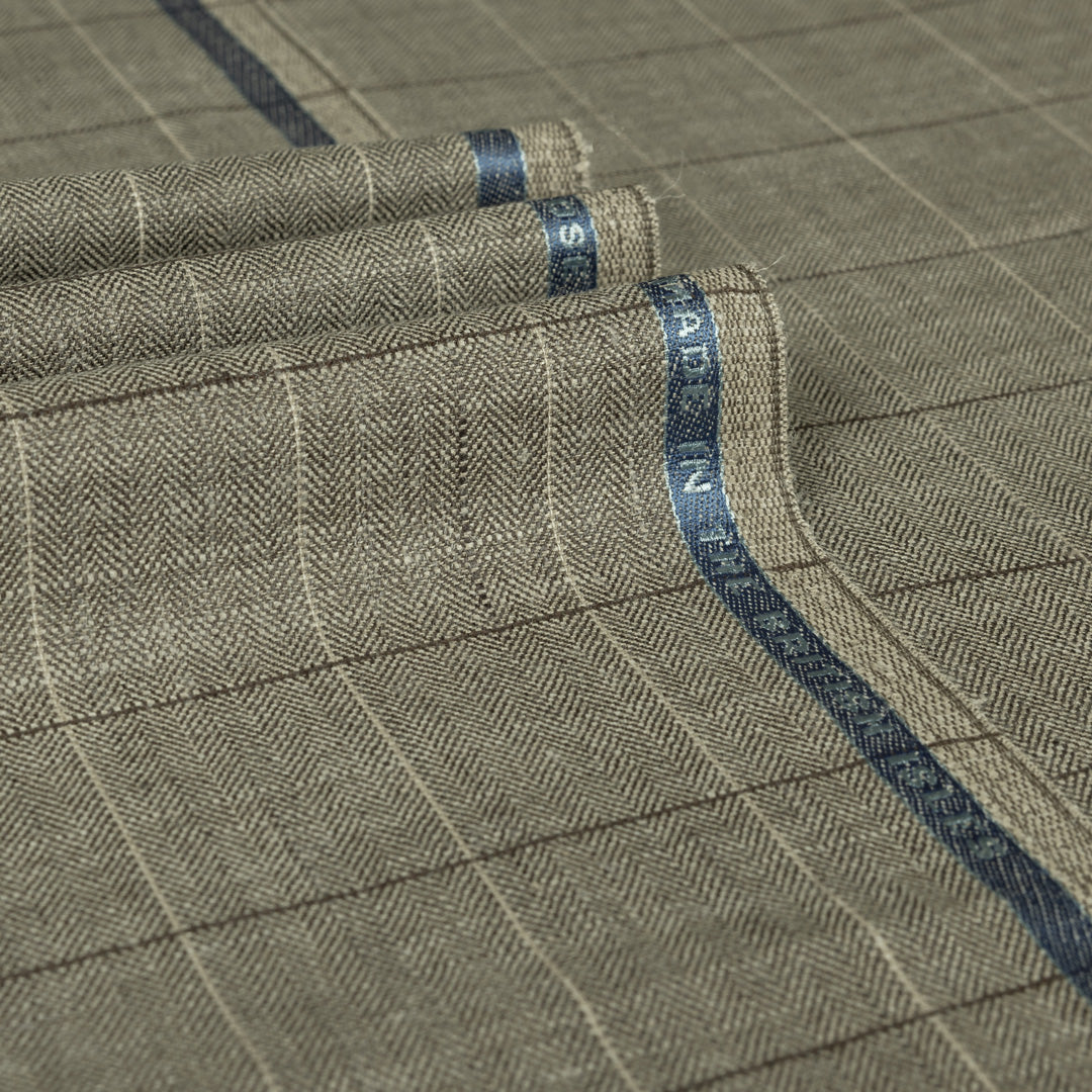 Small Windowpane Wool Silk Linen Jacketing