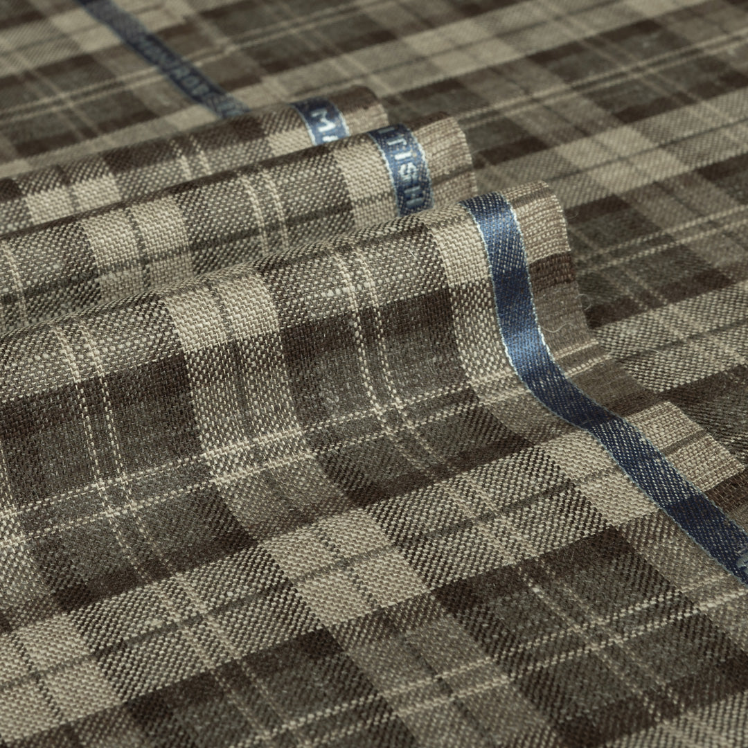 Check Wool Silk Linen Jacketing Fabric