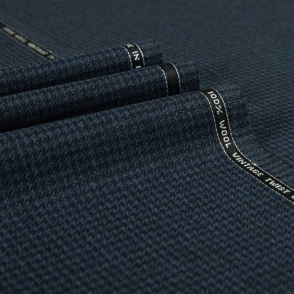 Navy Blue Dogtooth Heavy 100% Merino Wool Heavy Suiting Fabric