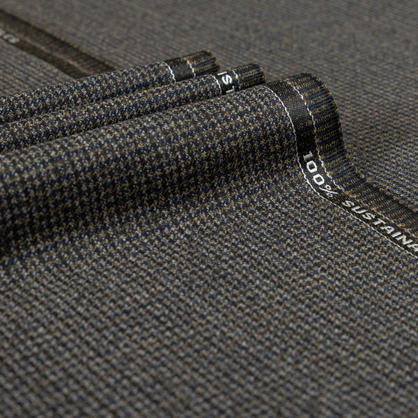 Brown Dogtooth 100% Merino Wool Mid Weight Suiting Fabric