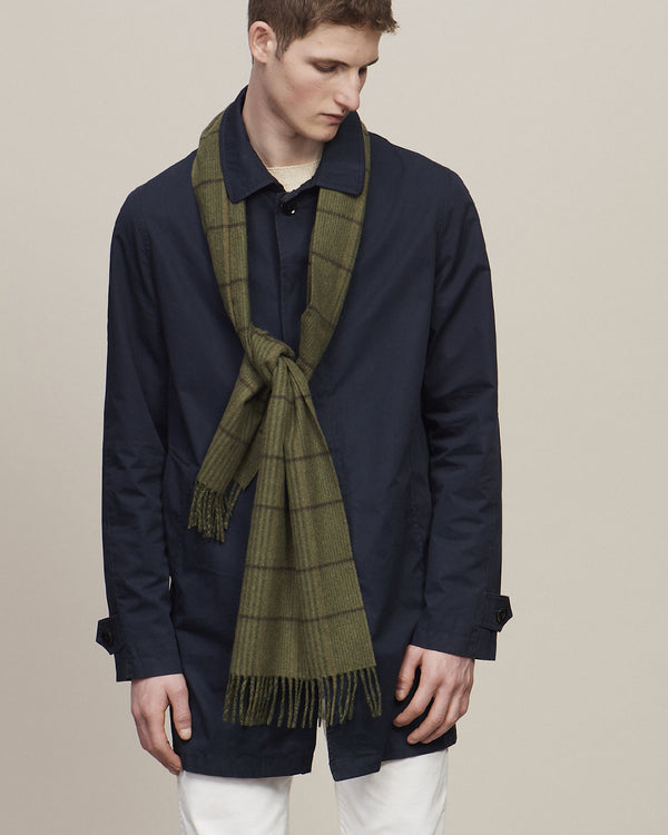 Escorial Plaid Brushed Scarf - Olive x Brown