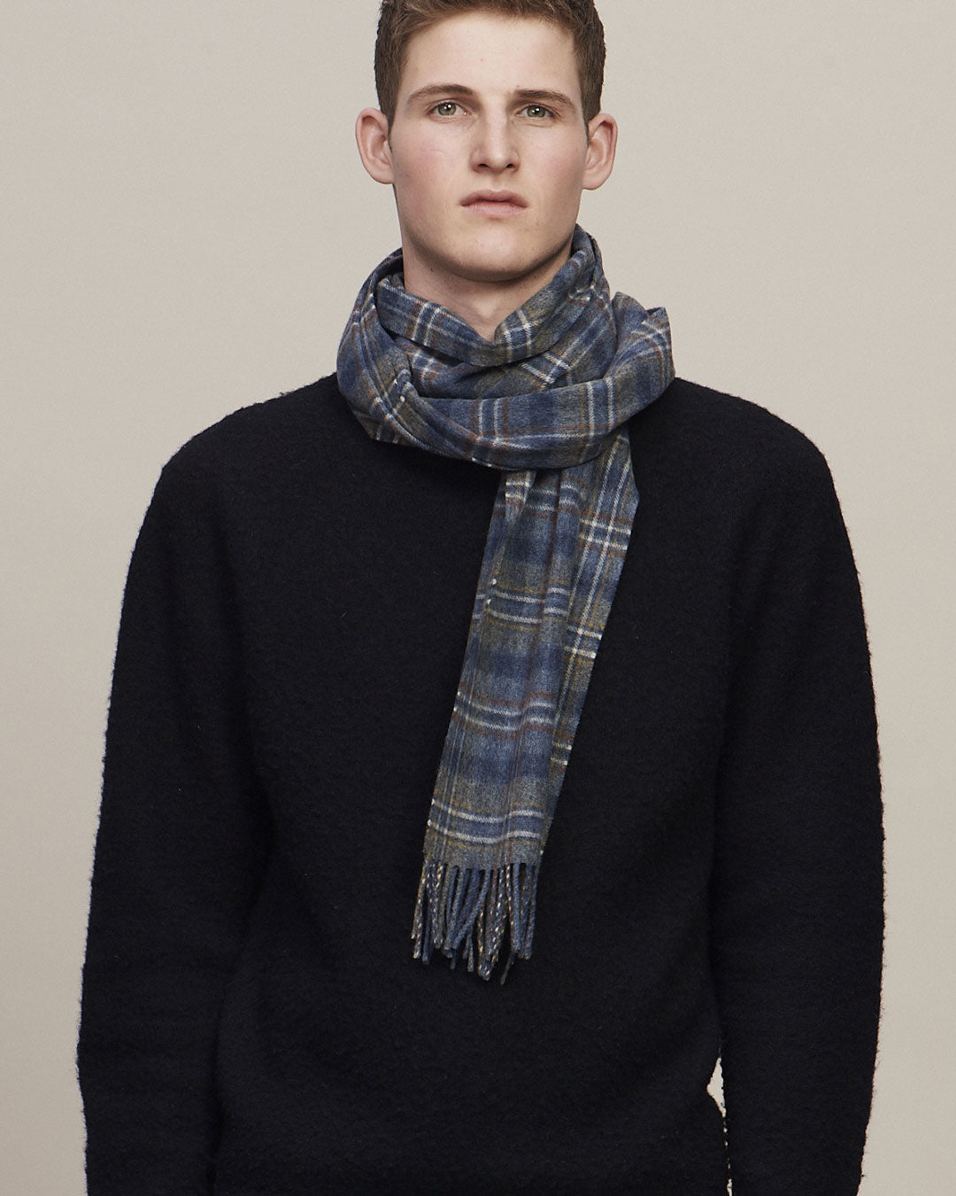 Escorial Checked Brushed Scarf - Medium Grey