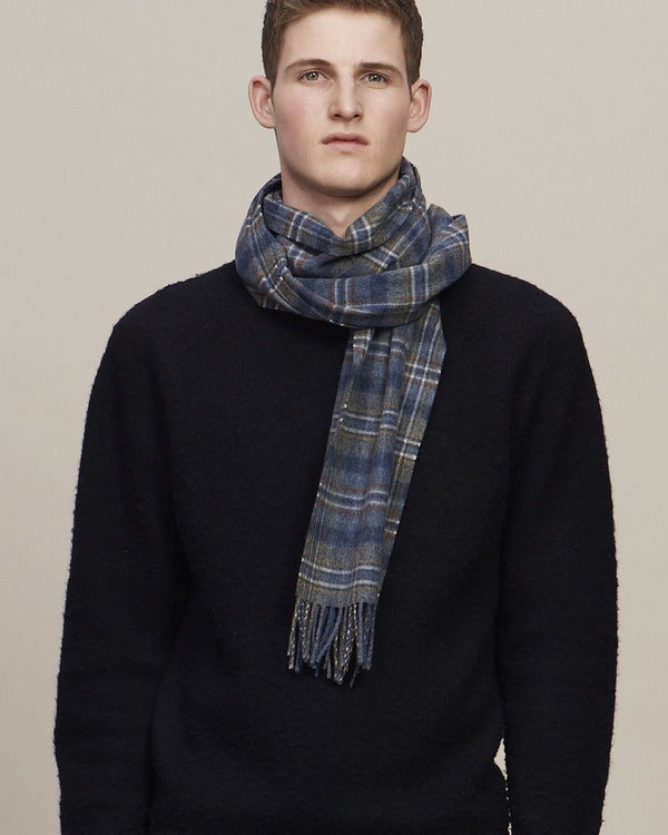 Escorial Checked Brushed Scarf - Medium Grey