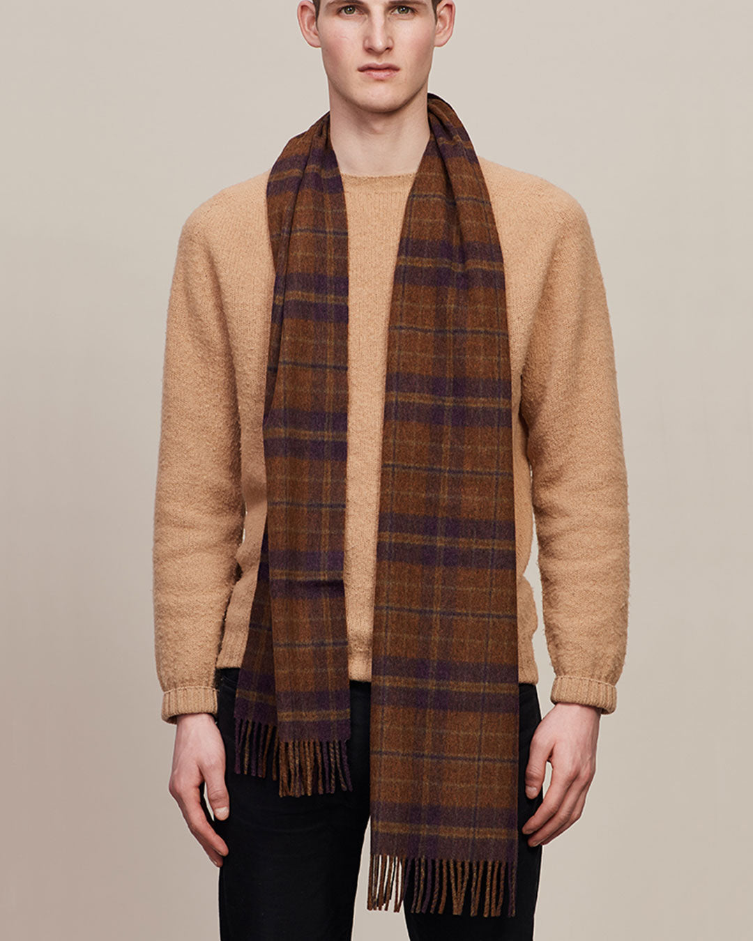 Escorial Checked Brushed Scarf - Plum