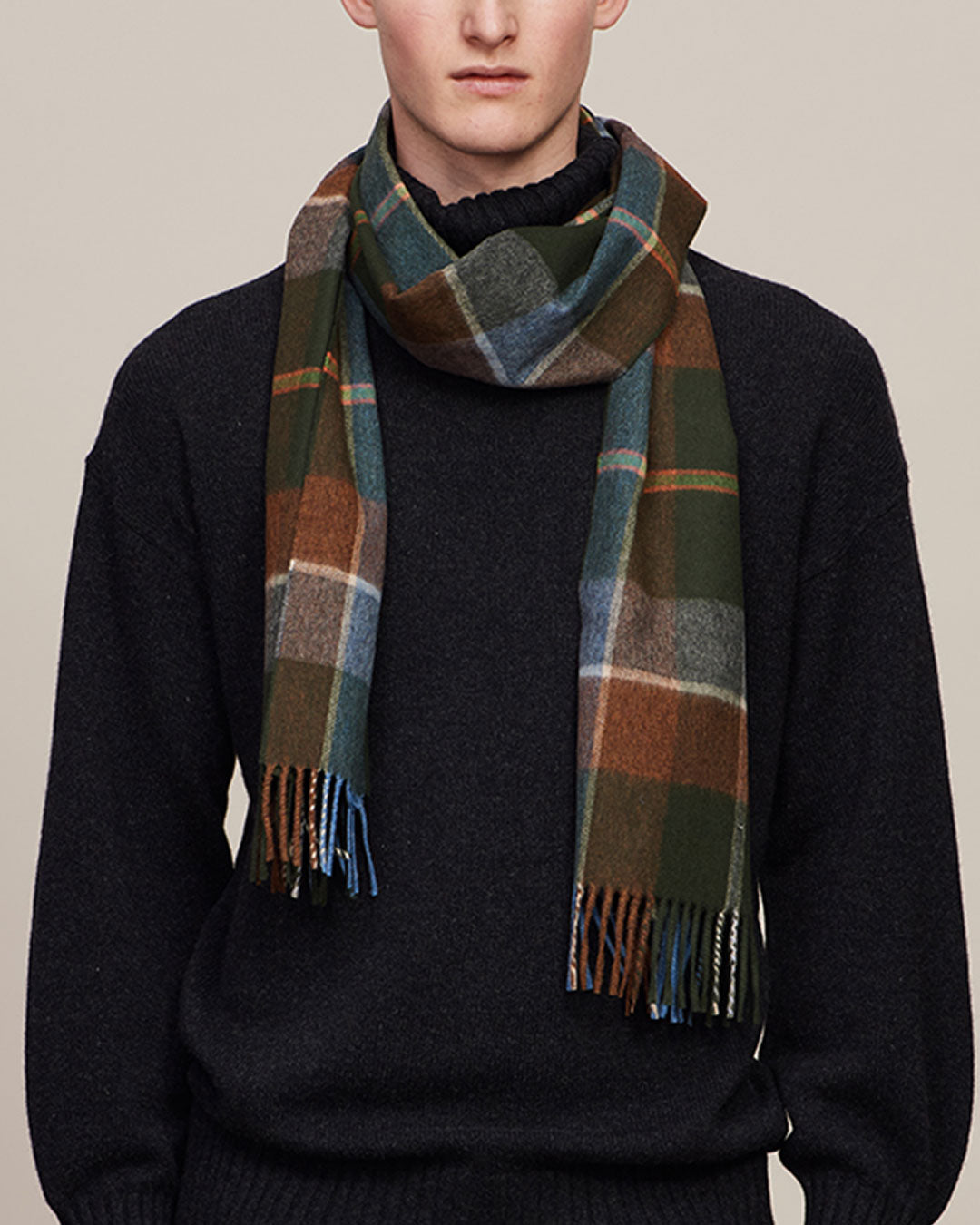 Escorial Checked Brushed Scarf - Brown x Oatmeal