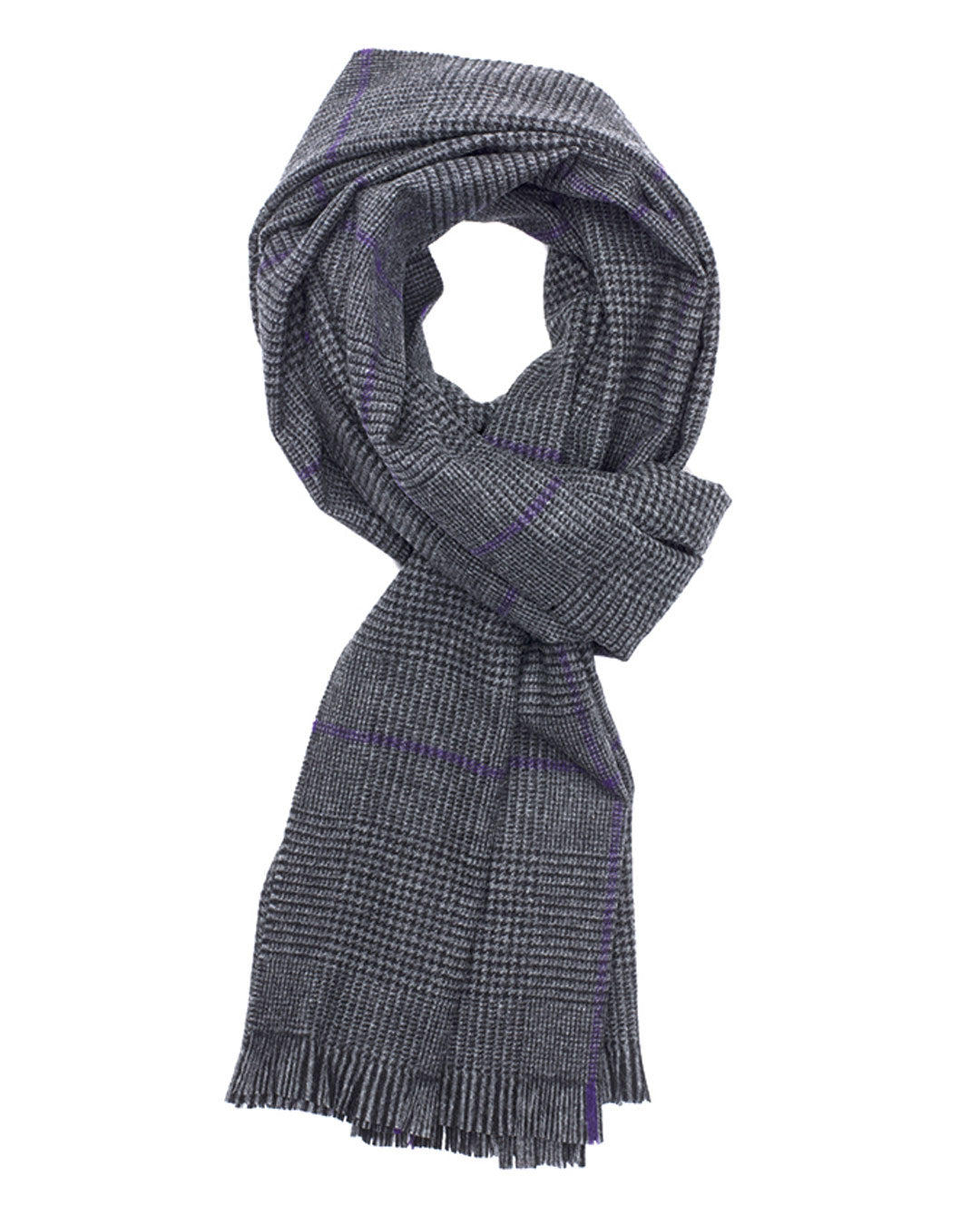 Escorial Prince of Wales Featherweight Wide Scarf - Purple x Black x Grey