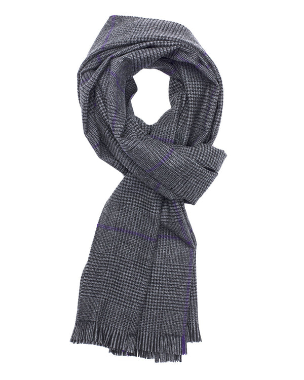 Escorial Prince of Wales Featherweight Wide Scarf - Purple x Black x Grey