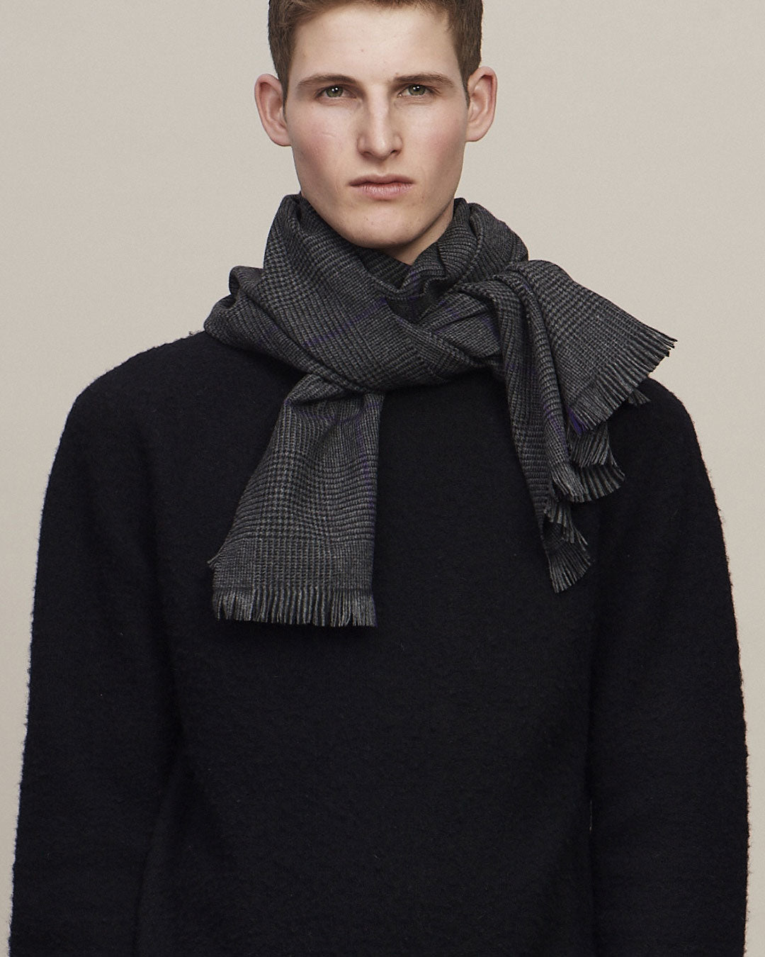 Escorial Prince of Wales Featherweight Wide Scarf - Purple x Black x Grey