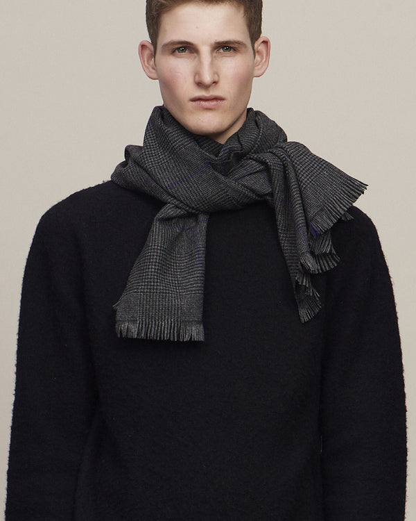 Escorial Prince of Wales Featherweight Wide Scarf - Purple x Black x Grey
