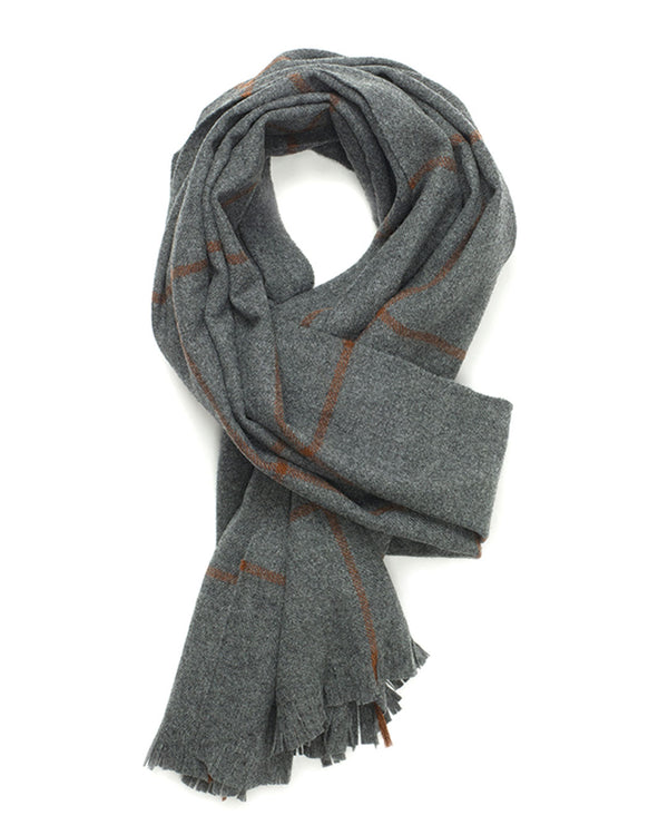 Escorial Windowpane Featherweight Wide Scarf - Grey x Tan