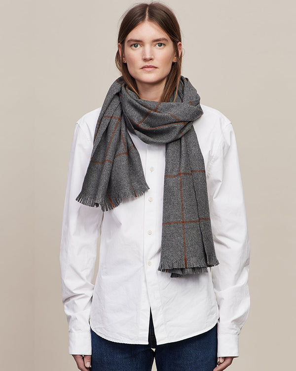 Escorial Windowpane Featherweight Wide Scarf - Grey x Tan