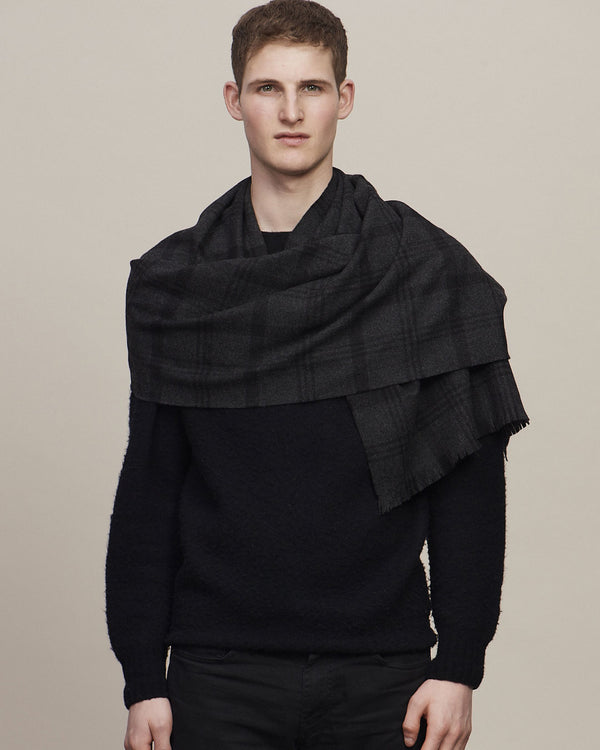 Escorial Plaid Featherweight Wide Scarf - Charcoal