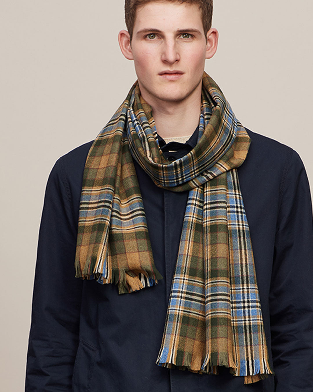 Escorial Tweed Featherweight Wide Scarf - Gold x Bracken