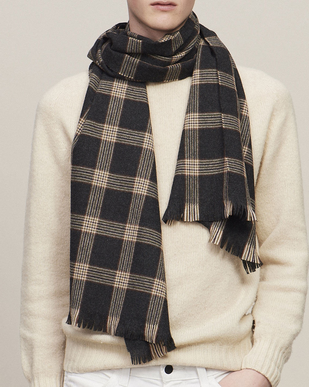 Escorial Tweed Featherweight Wide Scarf - Bracken x Gold