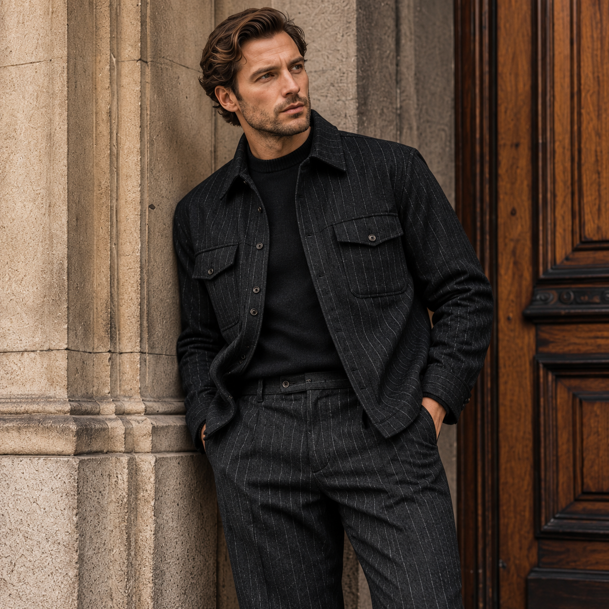 Oxbridge Flannel - Narrow Chalk Stripe Suiting 100% Super 120's Wool