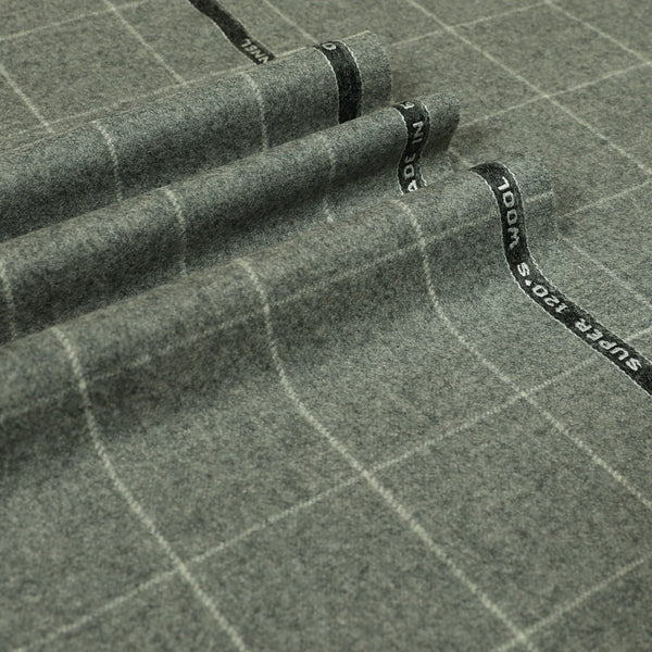 Oxbridge Flannel - Windowpane Check Suiting 100% Super 120's Wool