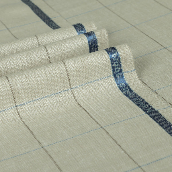 Two Tone Windowpane Herringbone Wool Silk Linen Jacketing